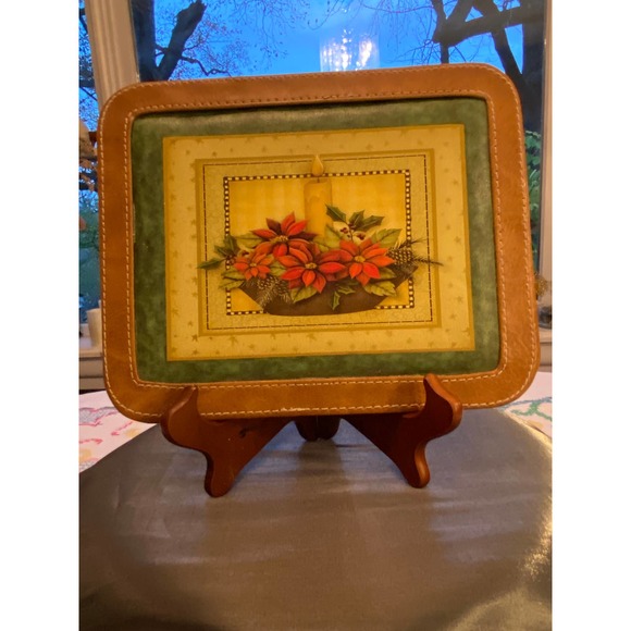Vintage, Christmas / Holiday Trivet / Hot Pad with Candle / Poinsettia Design. - Picture 7 of 14